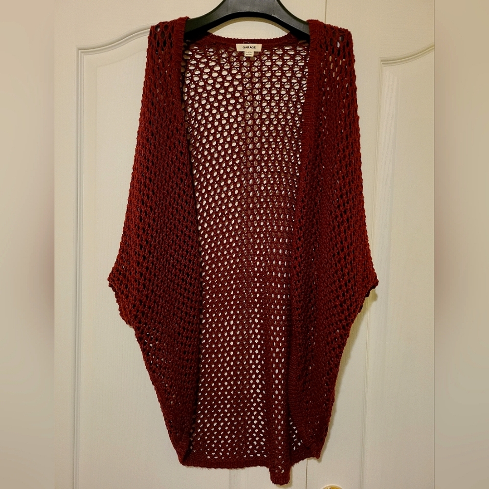 Garage Loose Knit Shrug, Three-Quarter Sleeve - Burgundy, US/CA XS